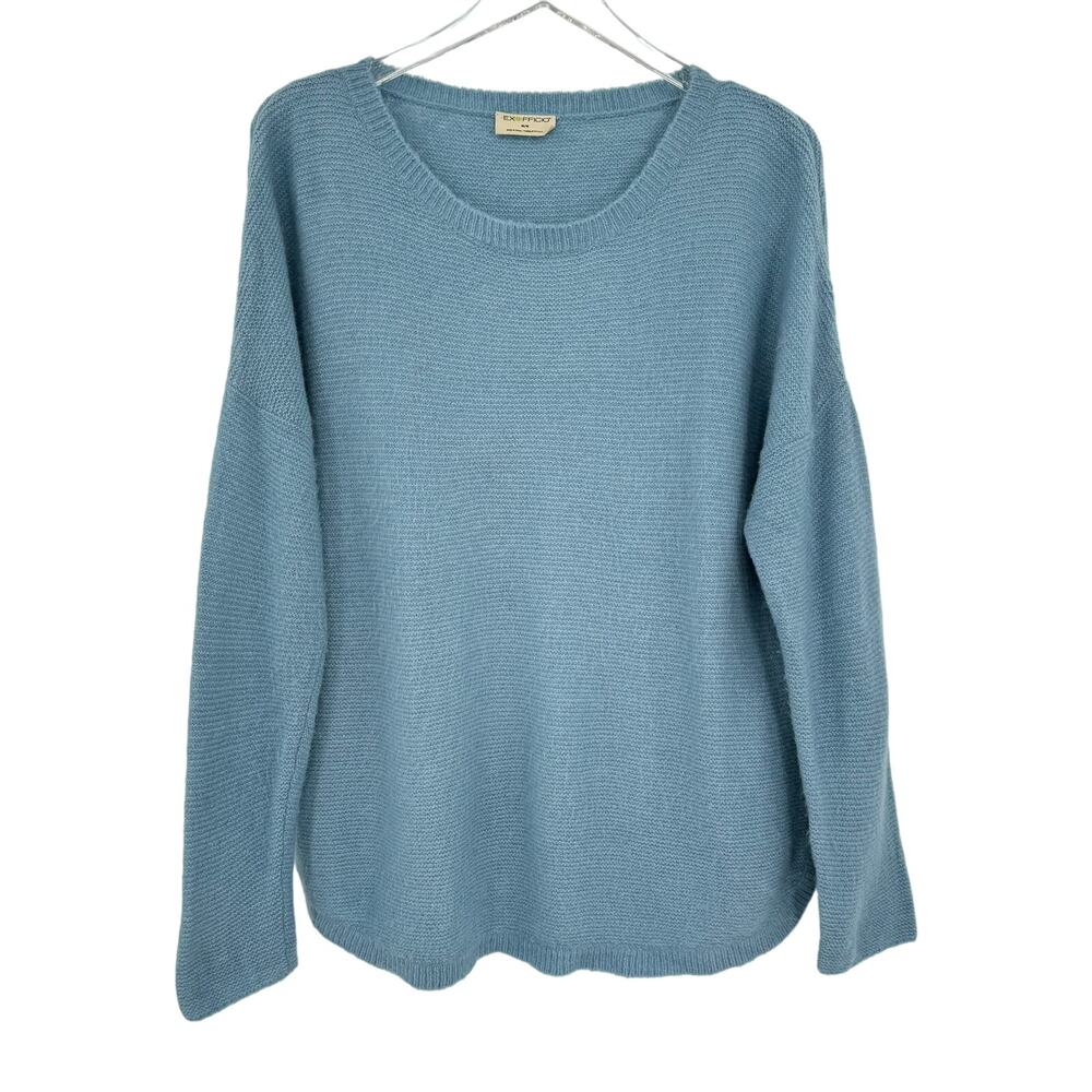 Exofficio sweater women's size M crew pullover wool blend rib knit blue